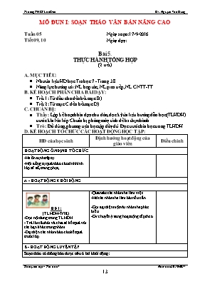 Kế hoạch dạy học Tin học 7 - Tiết 9+10, Bài 5 Thực hành tổng hợp (2 tiết) - Năm học 2016-2017 - Nguyễn Văn Dũng
